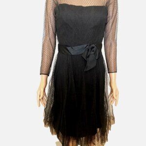 Vintage CEIL CHAPMAN For Miss Winston Black Silk Cocktail Dress with Overlay